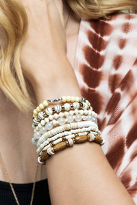 Layered Mixed Beads Stacked Bracelet Set in Ivory