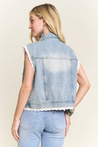 DENIM VEST WITH LACE TRIM : Denim