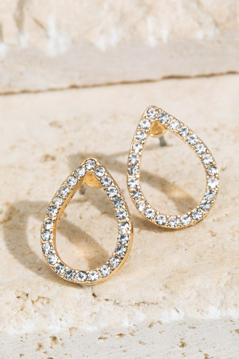 Teardrop Rhinestone Stud Earring in Gold