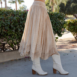 Prairie Dream Wanderer Skirt Shirred Elastic Midi Skirt