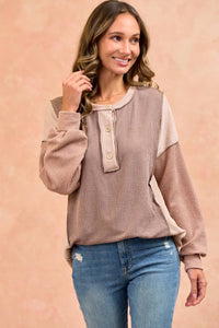 Amalias rib long sleeves top: CHOCO/TAUPE/PEANUT