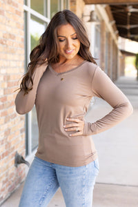 Mocha V Neck Long Sleeve Shirt