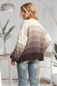 PUFF SLEEVES OMBRE SWEATER CARDIGAN: COFFEE
