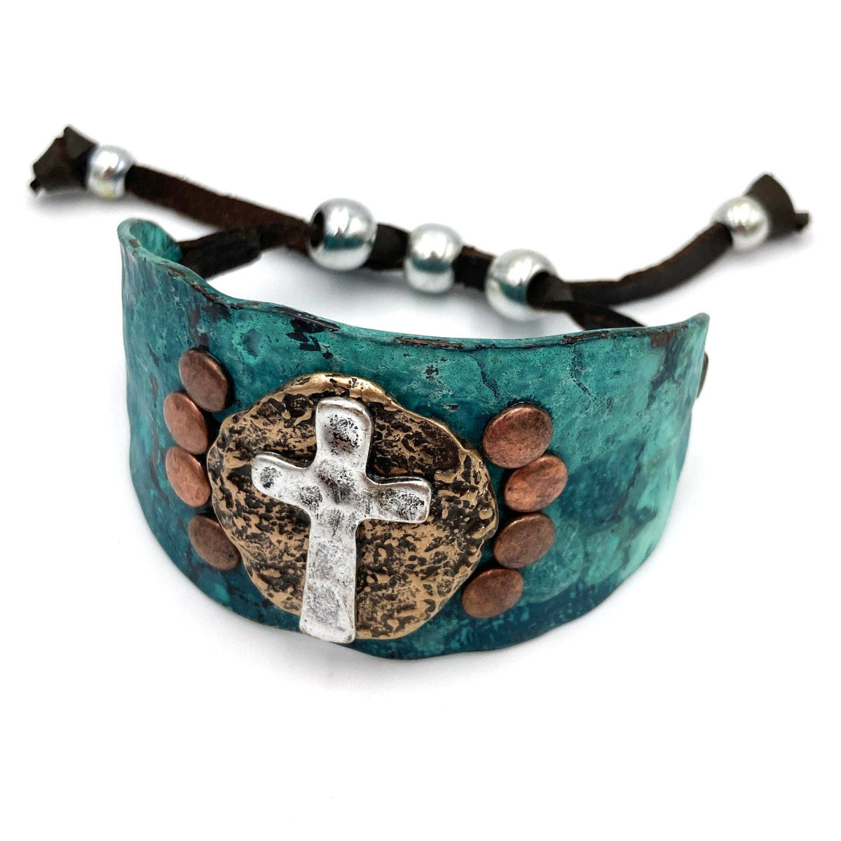 Hammered Cross Western Stamped Bracelet Cuff: Patina