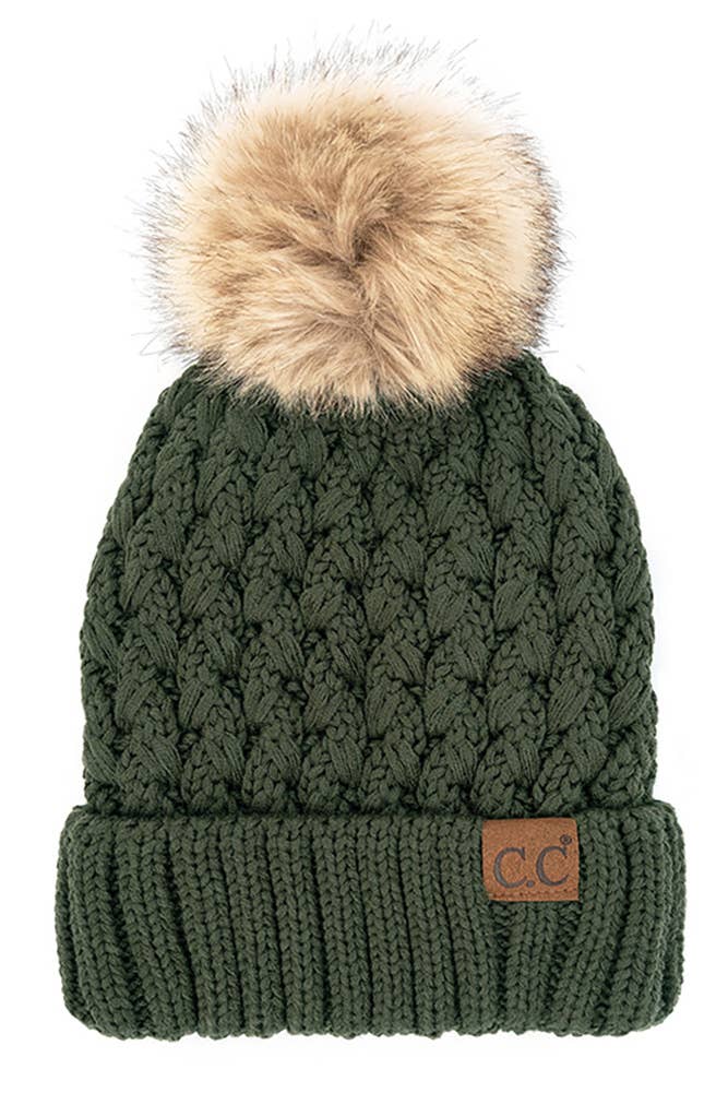 C.C Lattice Crossover Stitch Beanie Winter Hat: Moss
