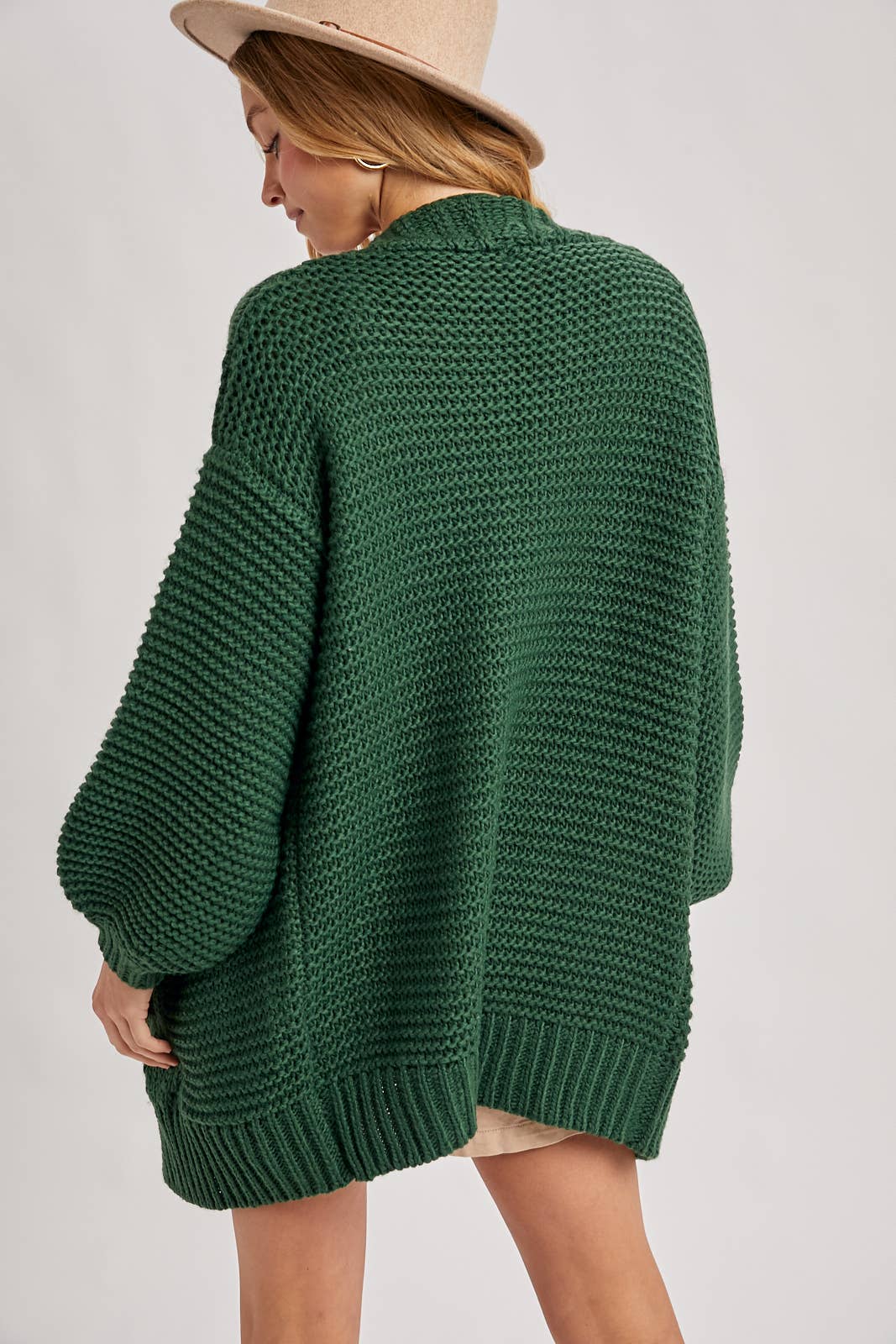 CHUNKY CABLE LANTERN SLEEVE CARDIGAN