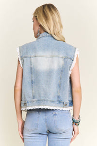 DENIM VEST WITH LACE TRIM : Denim