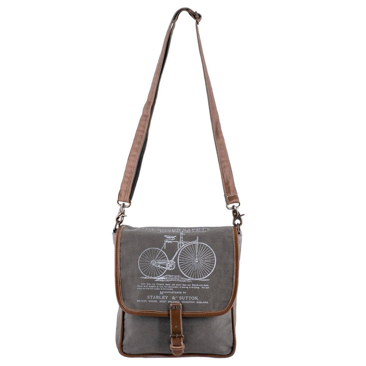 Canvas Leather Bicycle Print Women Sling Bag - Ranger Green