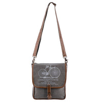 Canvas Leather Bicycle Print Women Sling Bag - Ranger Green
