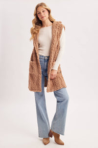 BOUCLE CABLE KNIT SWEATER HOODED VEST