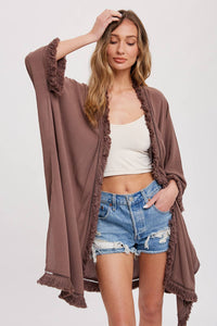 FRINGED KIMONO: MOCHA