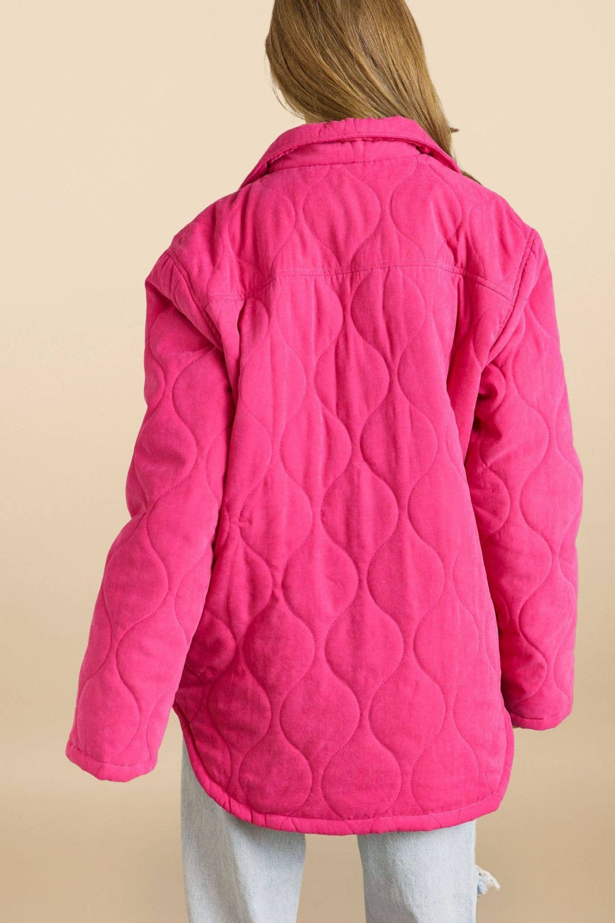 SOLID QUILTED JACKET WITH SIDE POCKET: Hot Pink