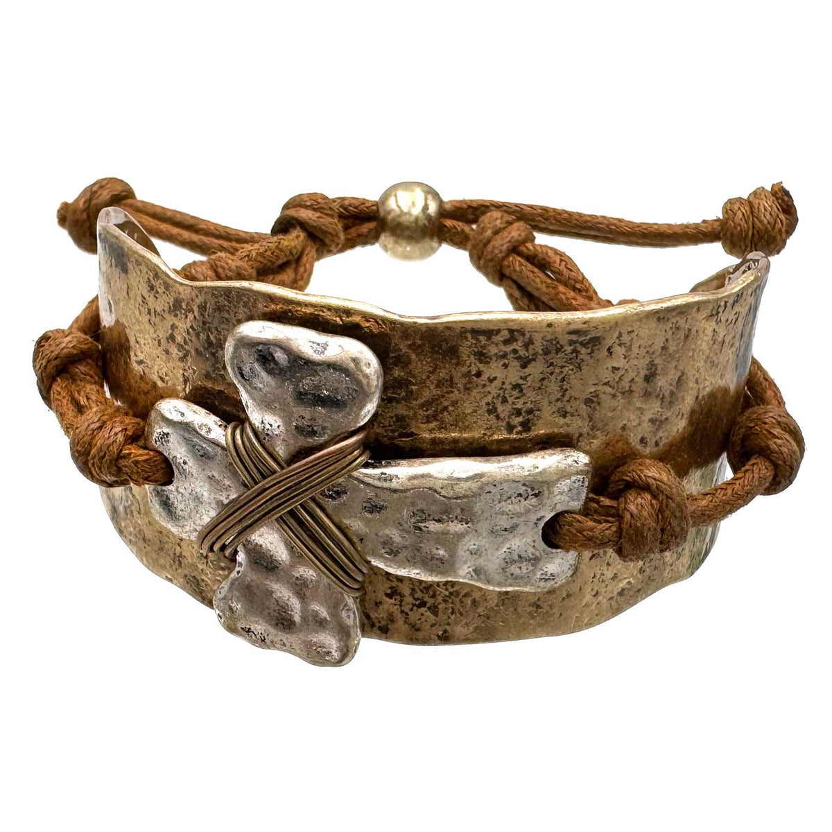 Cross Rustic Western Hammered Metal Cuff Stamped Bracelet