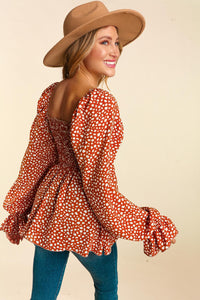 Rust Blossom Smocked Babydoll Blouse S-L * on sale