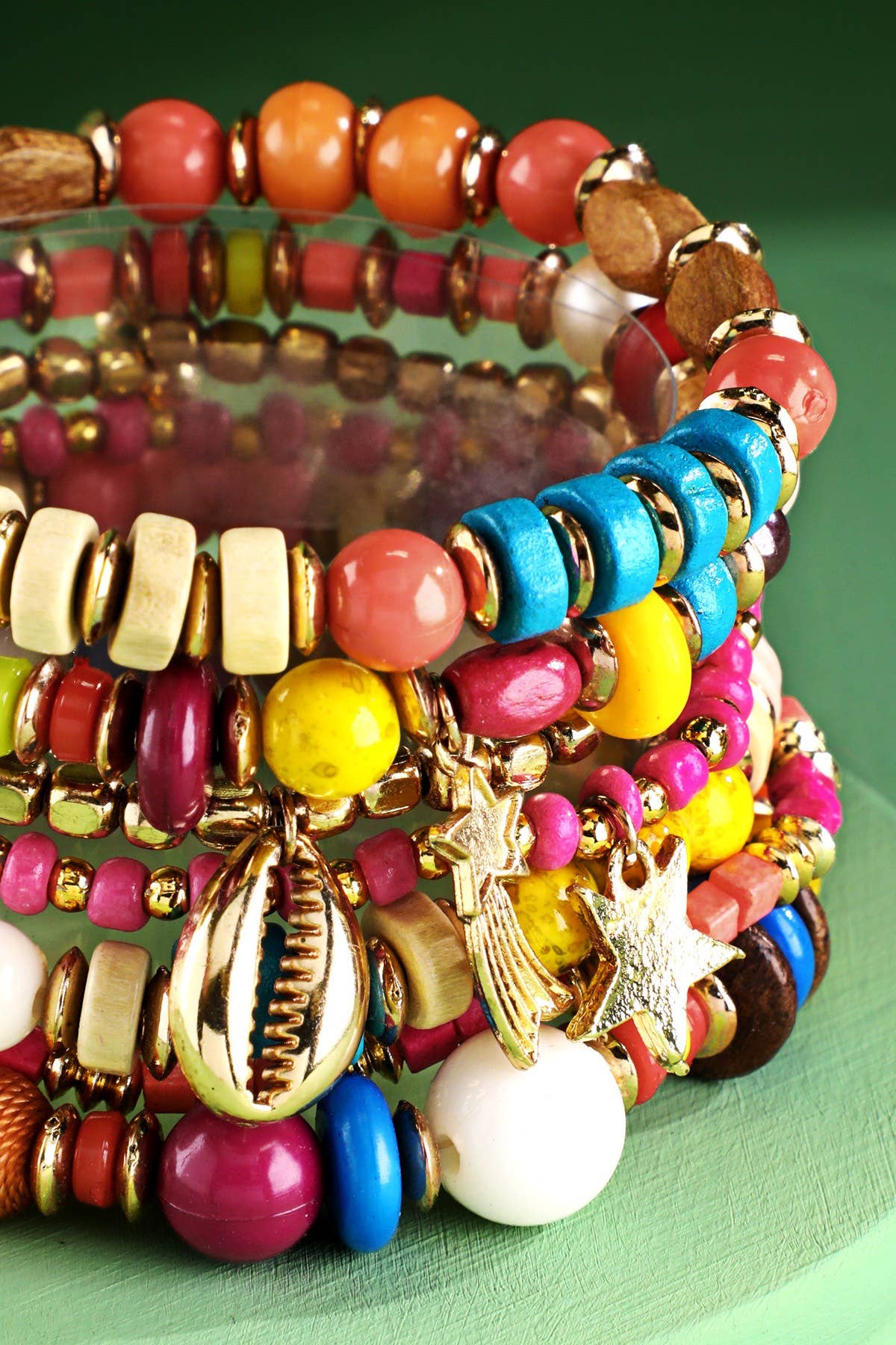7 Layered Vibrant Multi-Bead Stacked Stretch Bracelet