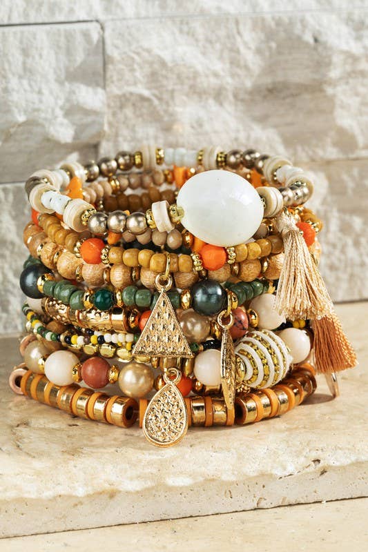 Golden Valley Layered Beaded Multi strand Stacked Bracelet