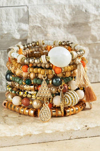 Golden Valley Layered Beaded Multi strand Stacked Bracelet