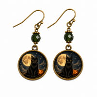 Black Cat & Pumpkin Halloween Earrings