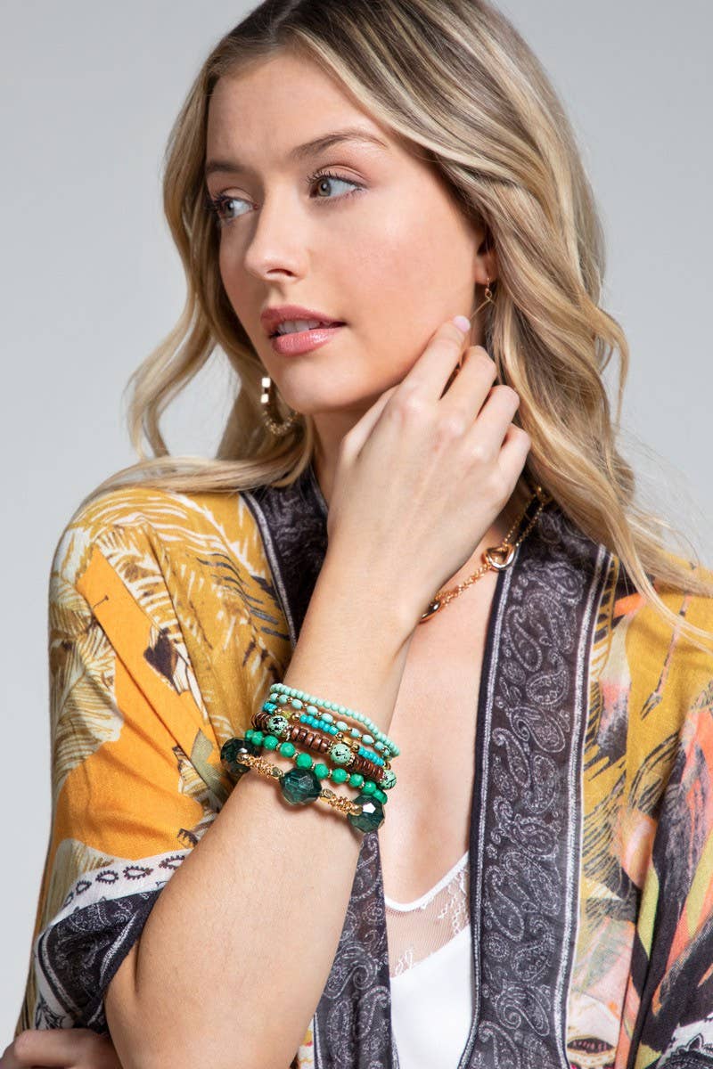 6 Layered Boho Multi Layered Stacked Bracelet Deep Blue Sea