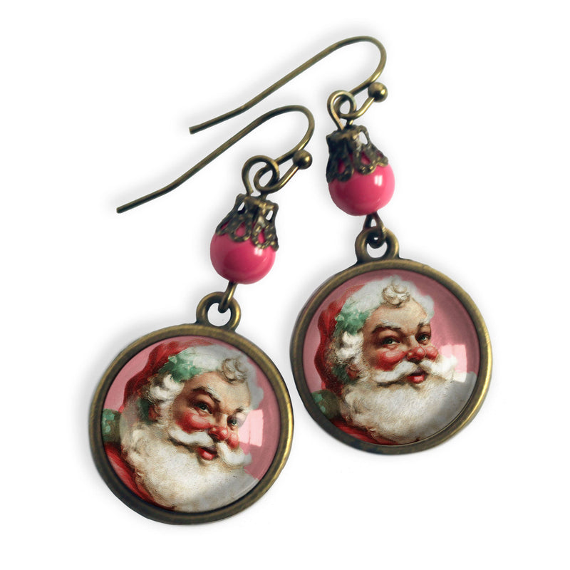 Pink Christmas Santa Claus Earrings