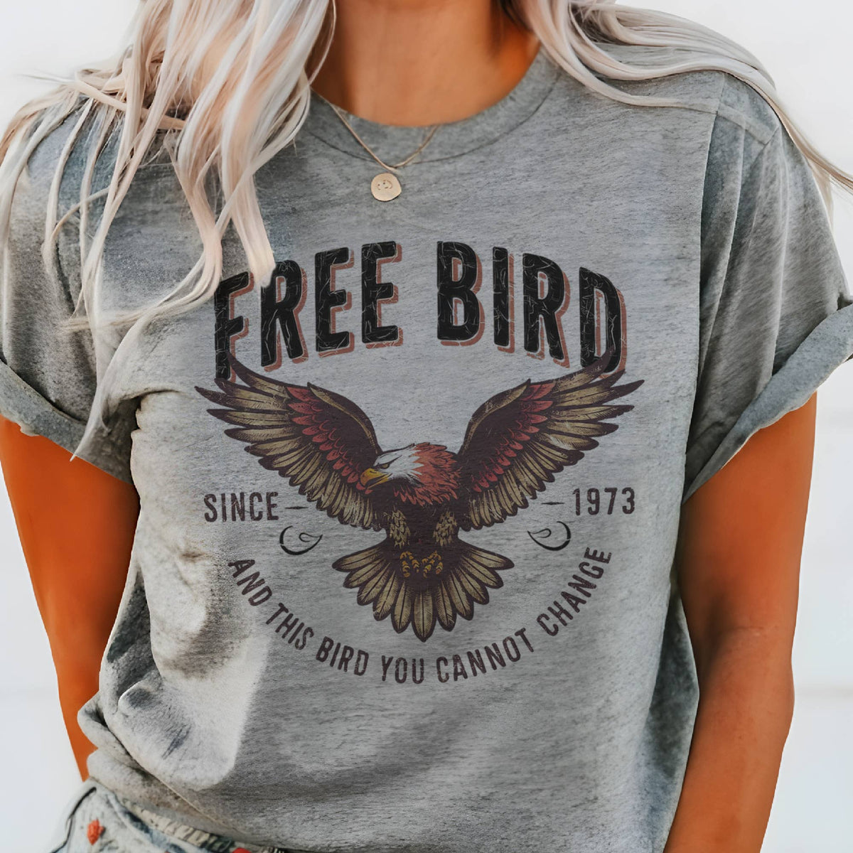 Freebird Concert Free Bird Boho Cowboy Band Graphic Tee: Heather Gray