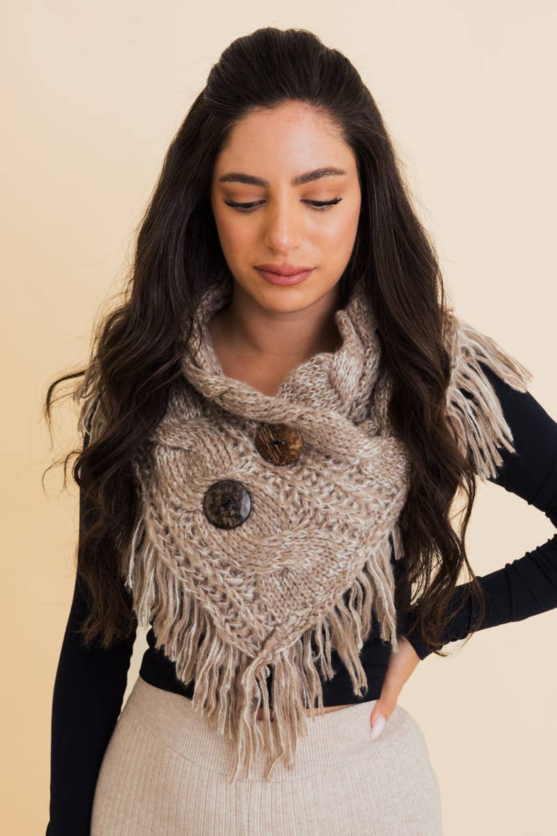 Heathered Shoulder Warmer With Coco Buttons: Mocha