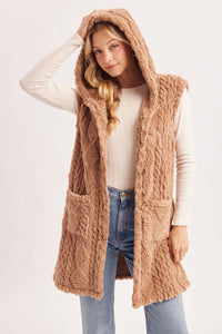 BOUCLE CABLE KNIT SWEATER HOODED VEST