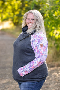 Charcoal and Floral Zip Cowl Long Sleeve