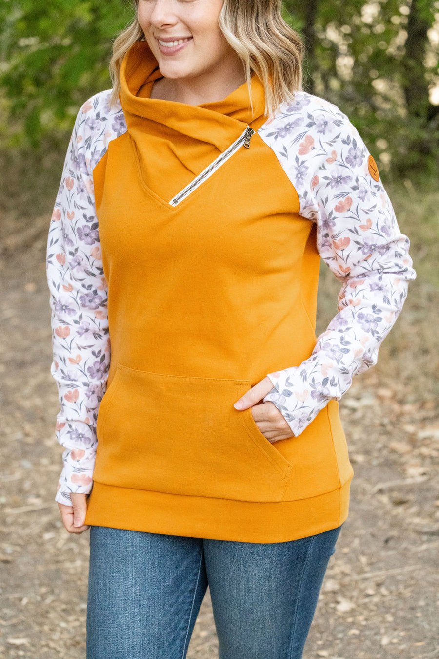 Marigold and Floral Zip Cowl Long Sleeve