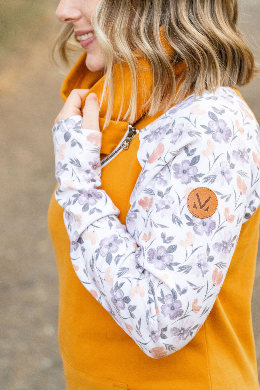 Marigold and Floral Zip Cowl Long Sleeve