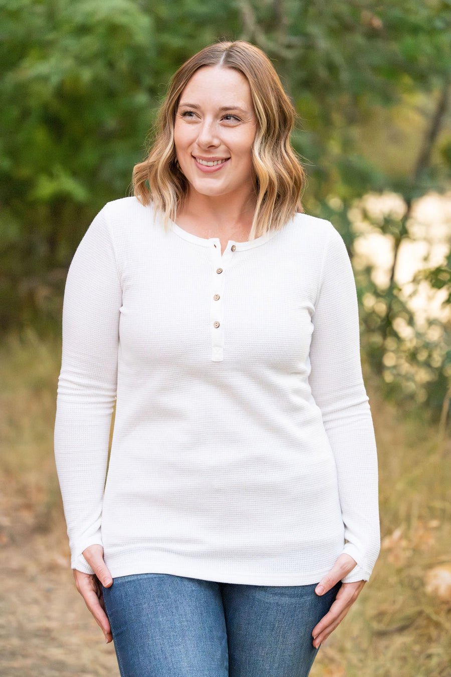 White Henley Long Sleeve Shirt