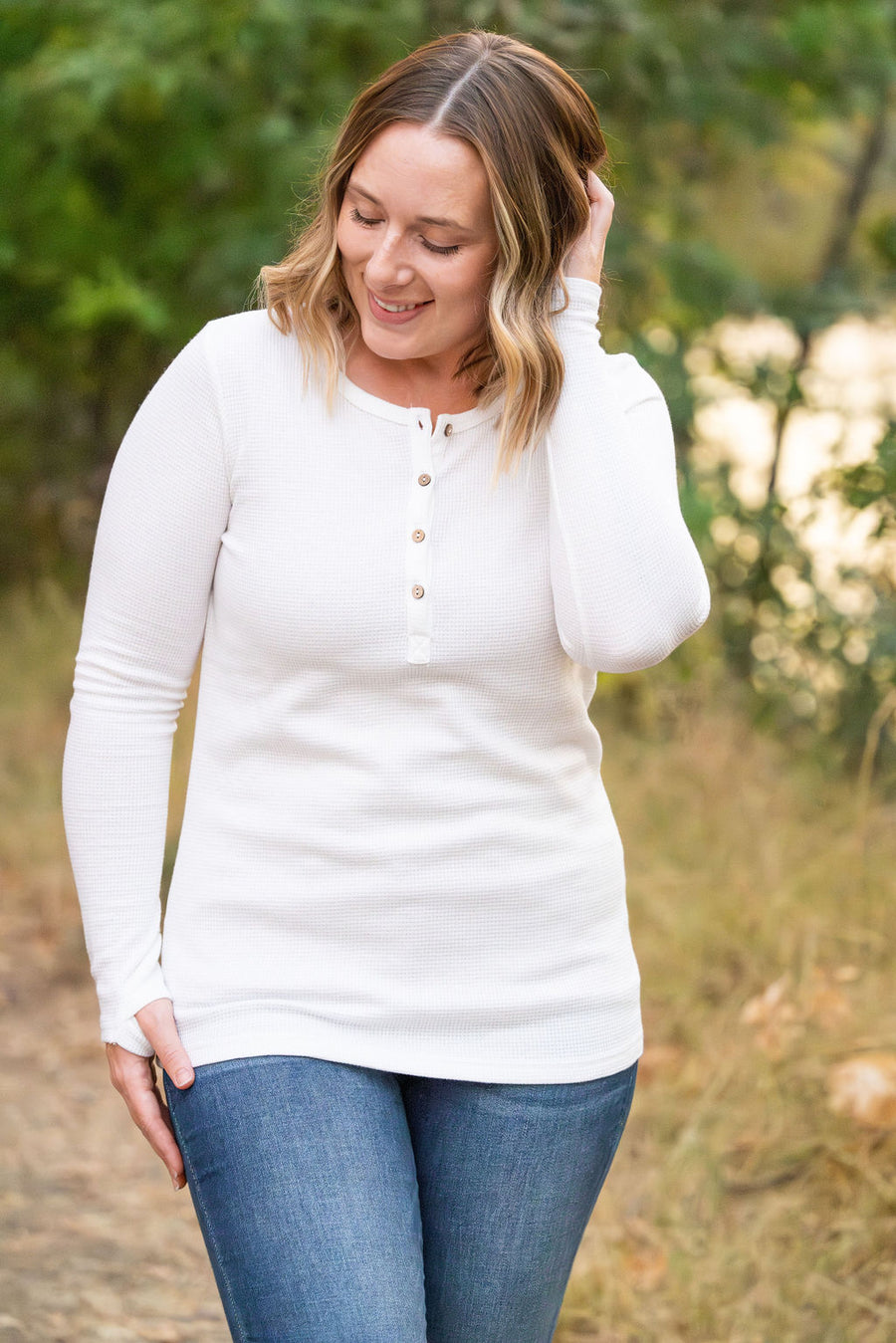 White Henley Long Sleeve Shirt