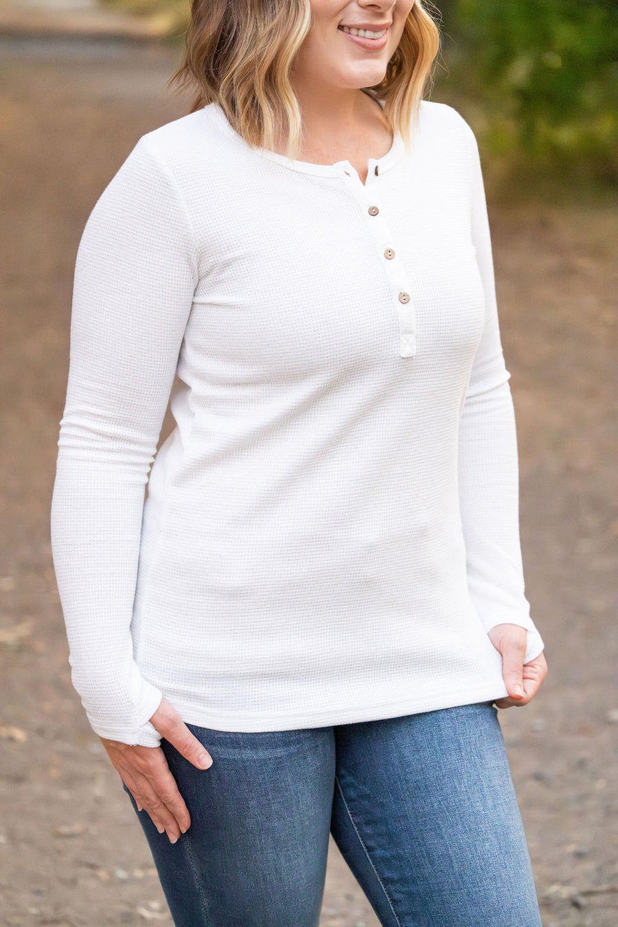 White Henley Long Sleeve Shirt