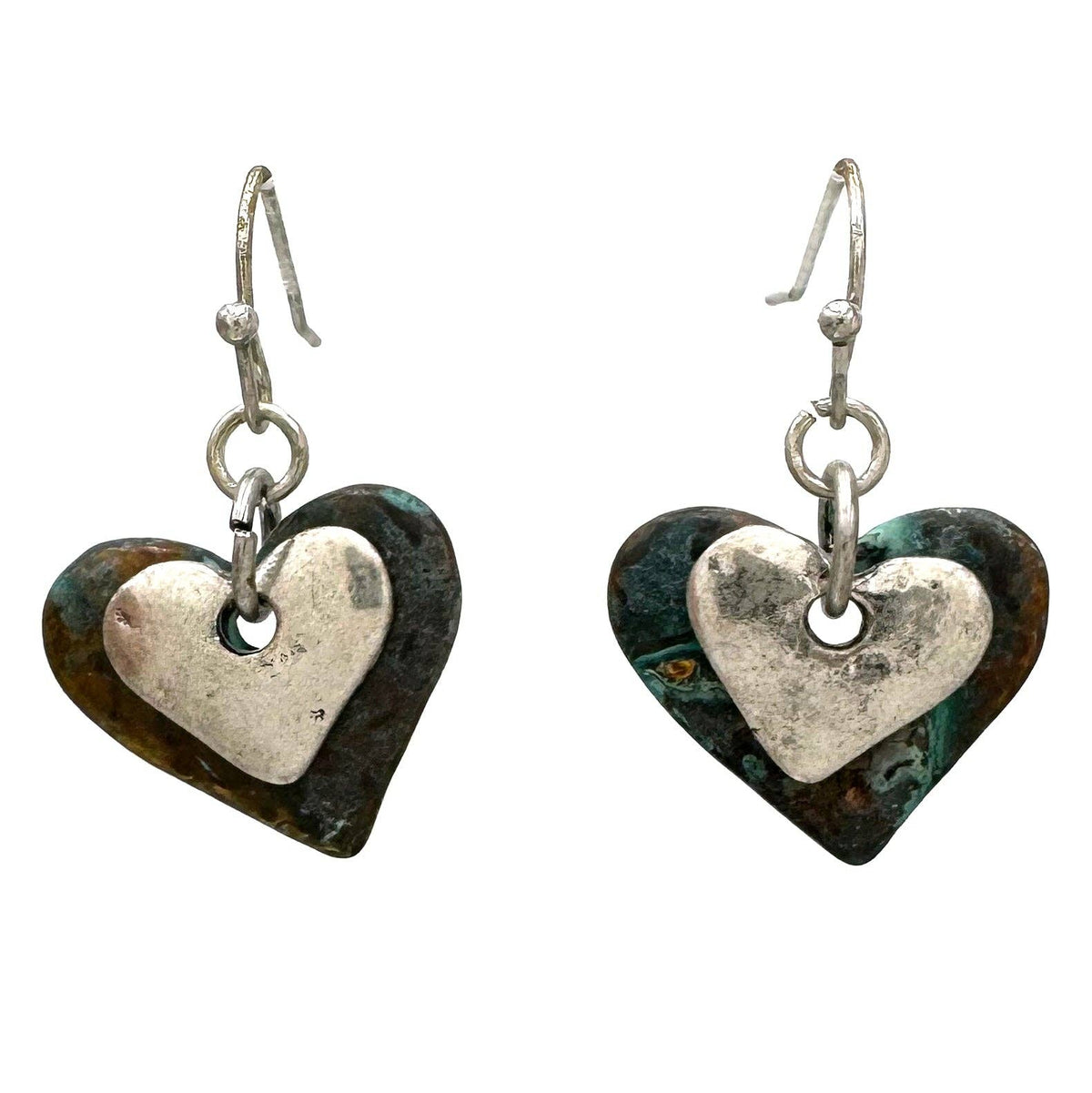 Patina Silver Hearts Small Earrings: Patina