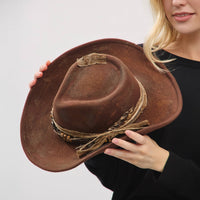 Rustic Cowgirl with Feather Fedora Hat
