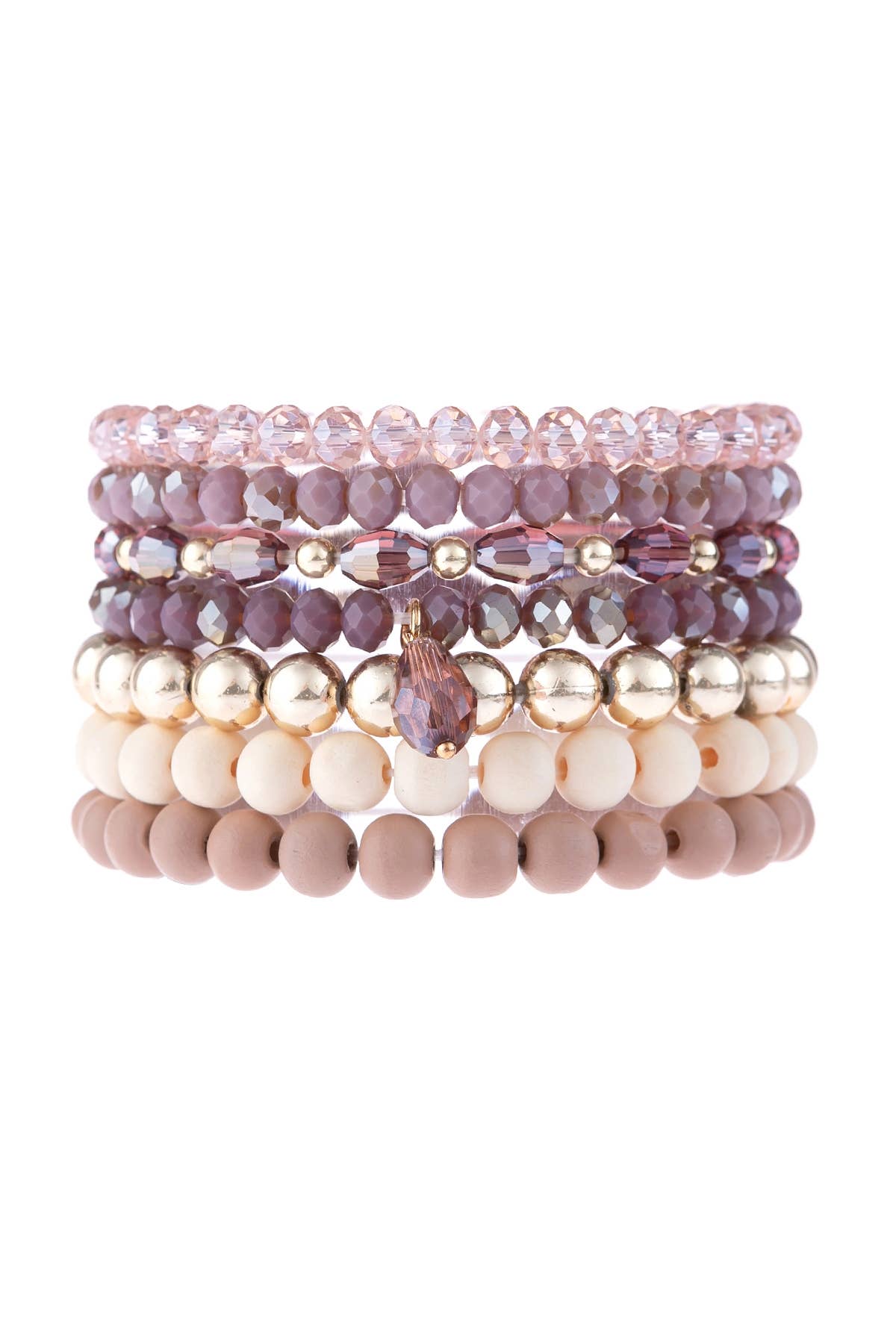 Stackable Multi Line Beaded Fashion Stacked Bracelet : Lavender