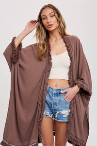 FRINGED KIMONO: MOCHA