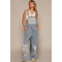 Crochet Patchwork Detail Casual Denim Overalls Jumper / Romper by POL