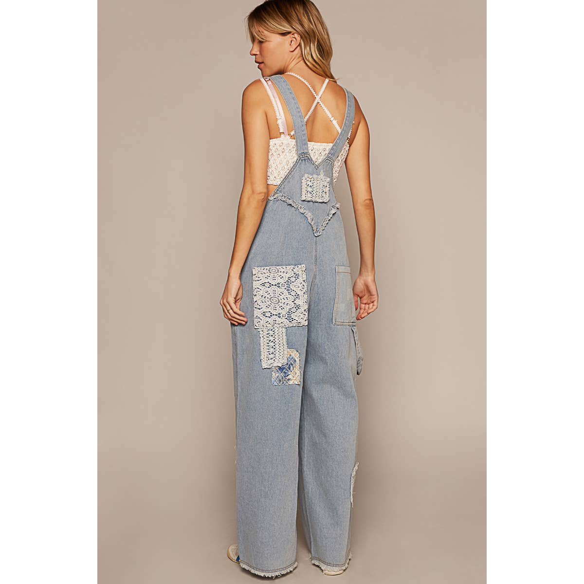 Crochet Patchwork Detail Casual Denim Overalls Jumper / Romper by POL