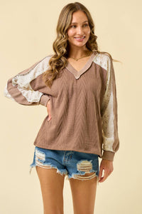 Grace in layers cable knit top: MUSHROOM