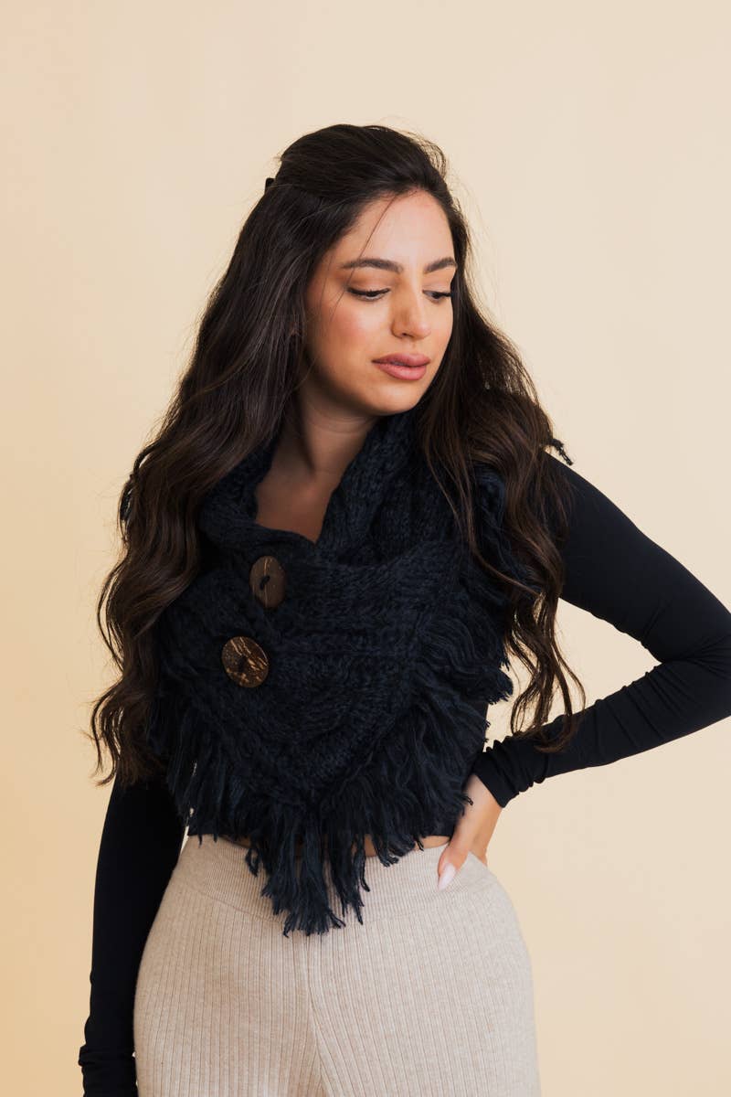 Heathered Shoulder Warmer With Coco Buttons: Charcoal