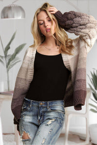 PUFF SLEEVES OMBRE SWEATER CARDIGAN: COFFEE