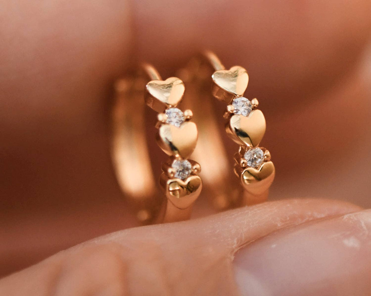 Gold Plated Dainty Crystal Heart Hoop Earrings