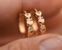 Gold Plated Dainty Crystal Heart Hoop Earrings