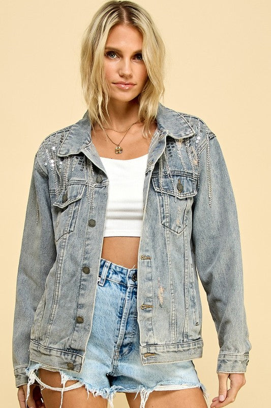 Bling Vintage Washed Denim Jacket