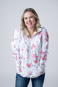 Pink Bloom Half Zip Neck Long Sleeve Hoodie S- 2XL