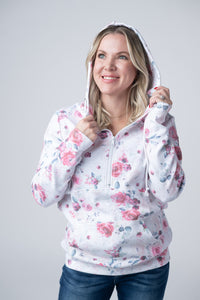 Pink Bloom Half Zip Neck Long Sleeve Hoodie S- 2XL