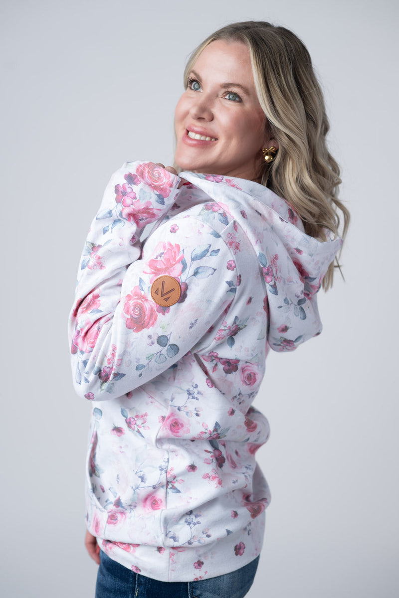 Pink Bloom Half Zip Neck Long Sleeve Hoodie S- 2XL