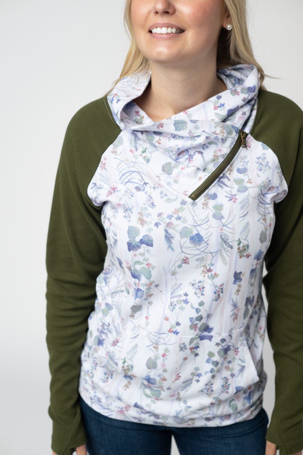 Zoey Zip Cowl Neck Long Sleeve Olive Meadow