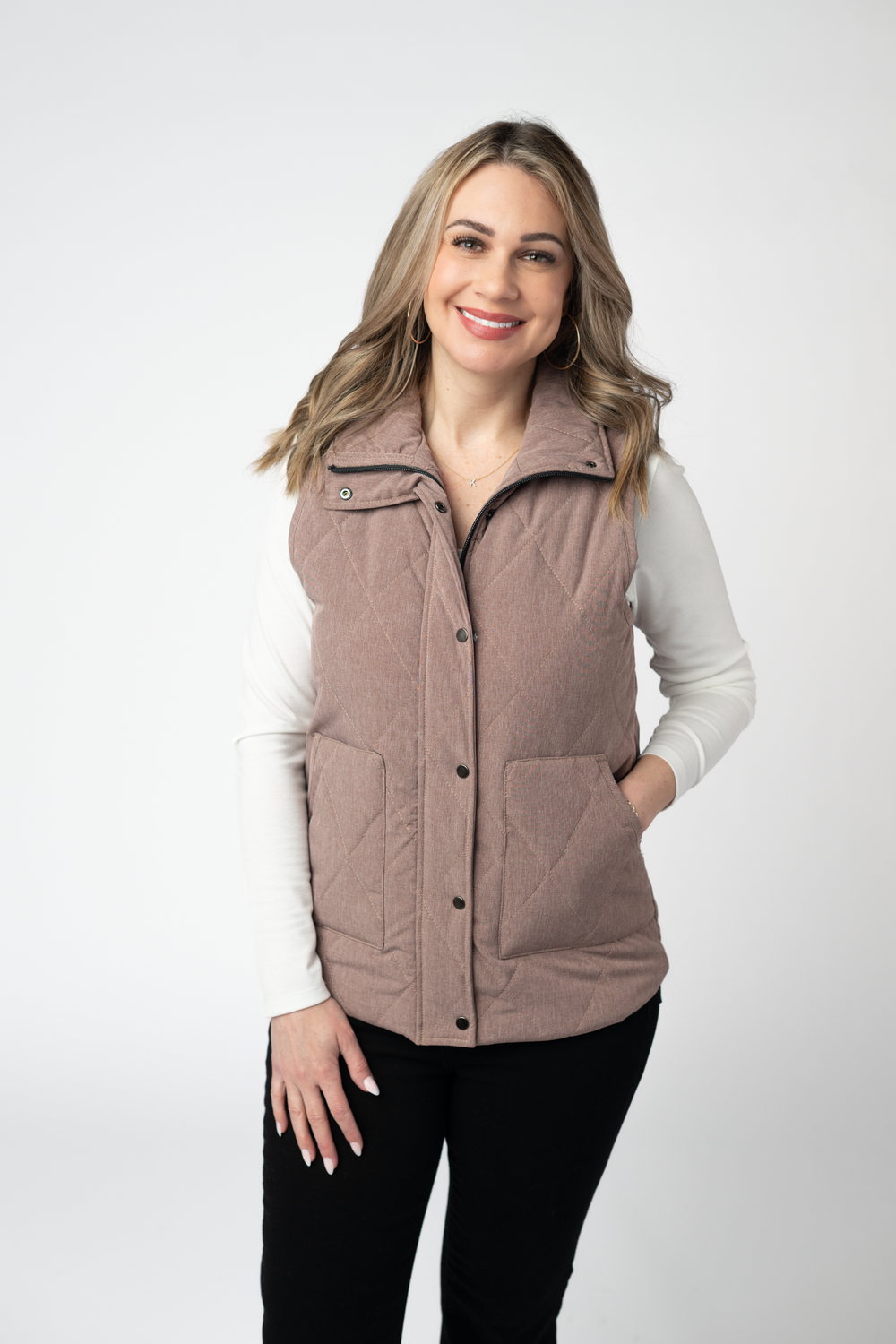 REMY ZIP UP VEST JACKET- chestnut